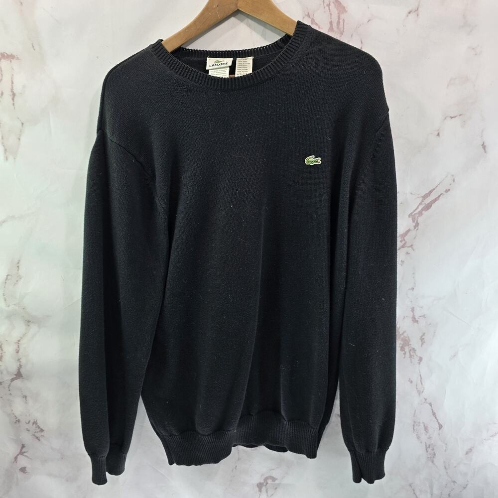 Lacoste Sweater Mens Large Black Cotton Crew Neck Lightweight Vintage Y2K
